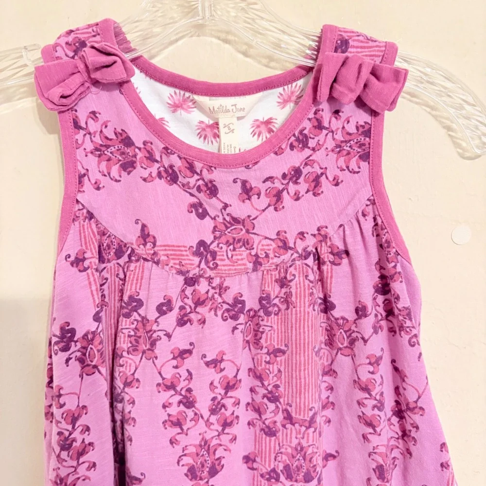 Matilda Jane Girls Clearwater Pink Floral Bow Sleeveless Dress Size 8